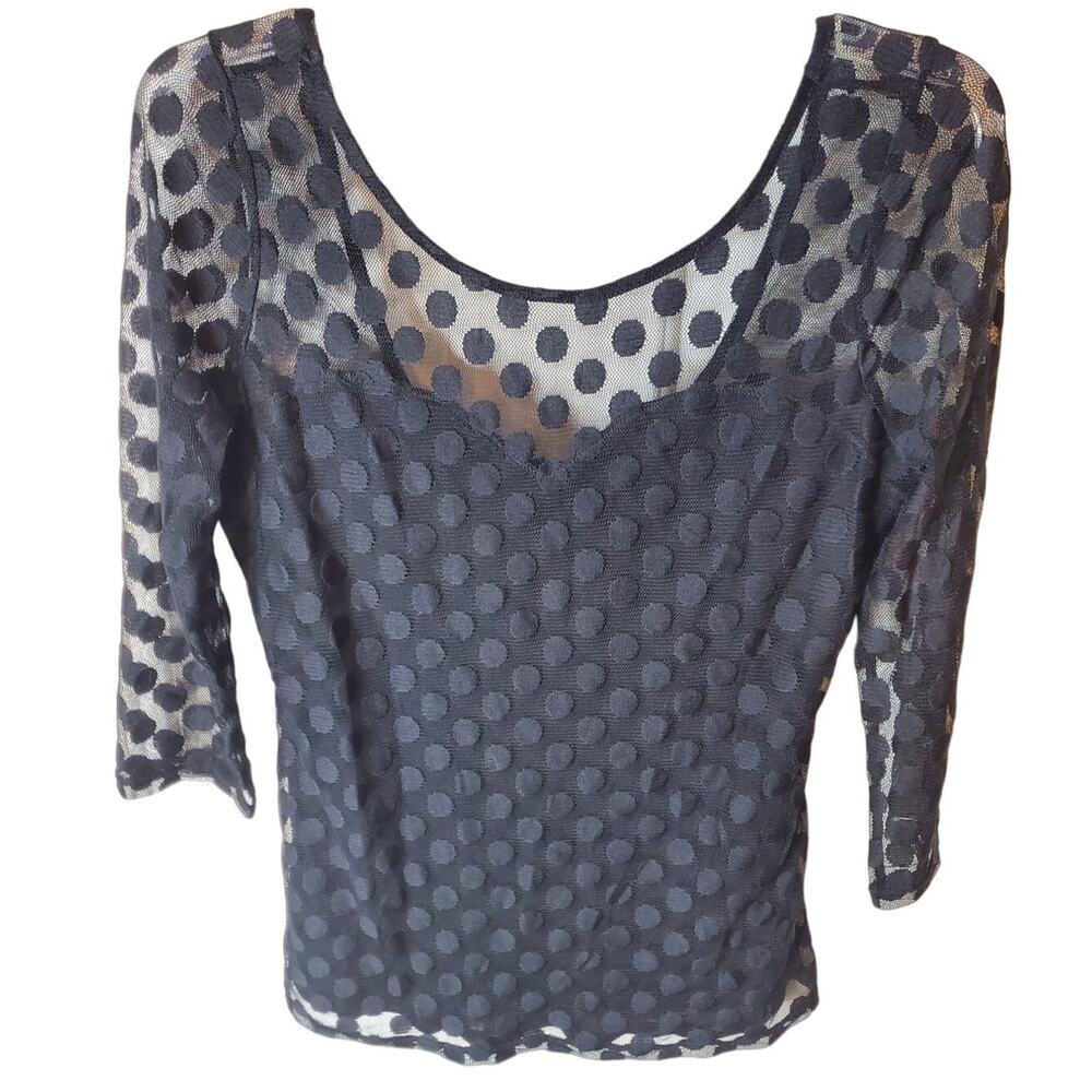Guess Sheer Black Polka Dot Blouse, Large